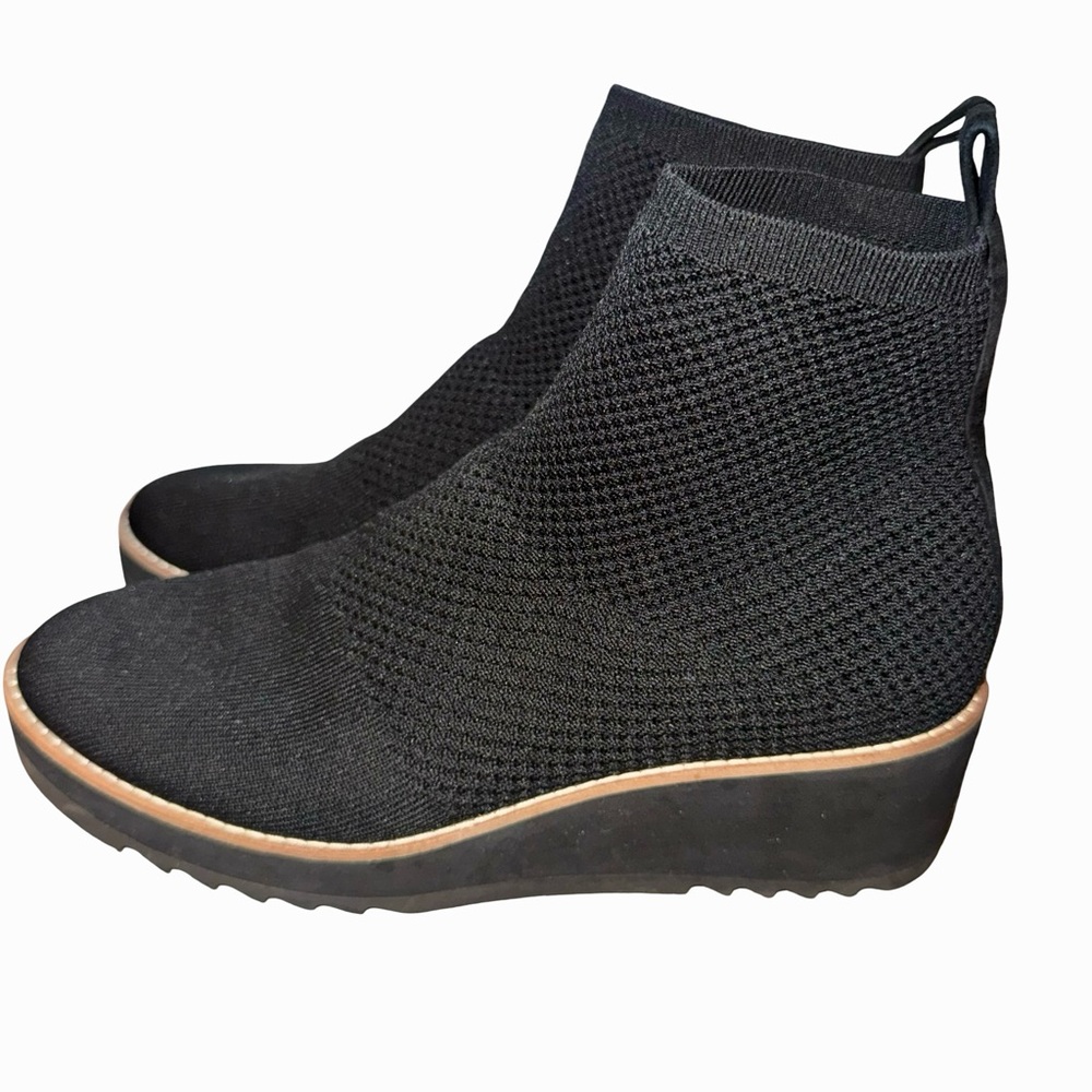 Eileen Fisher Knit Wedge Ankle Boots Black Stretch Sock Boot Minimalist Size 9.5 - Picture 3 of 5